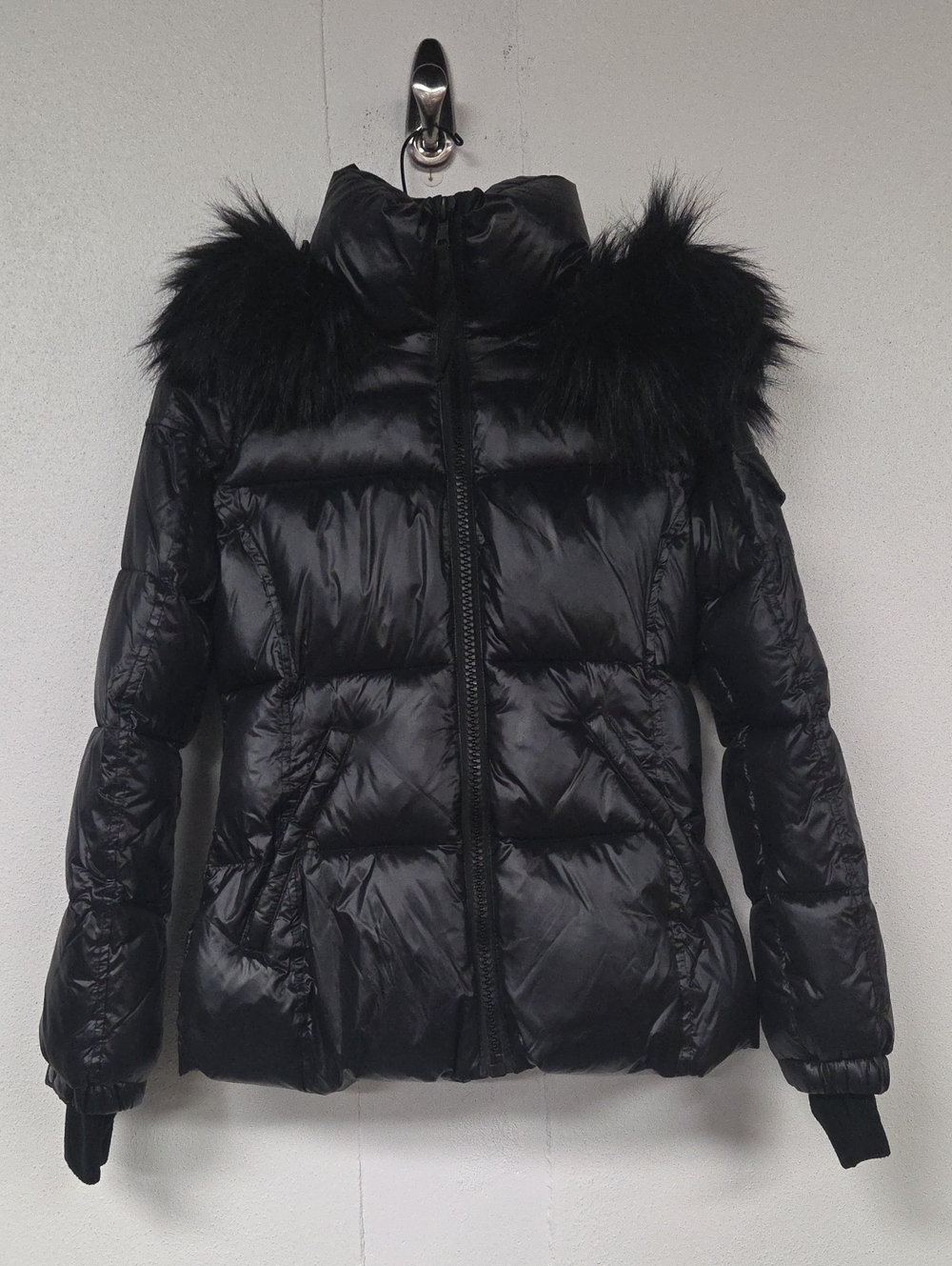 Aqua Black Faux-Fur Trim Puffer Jacket